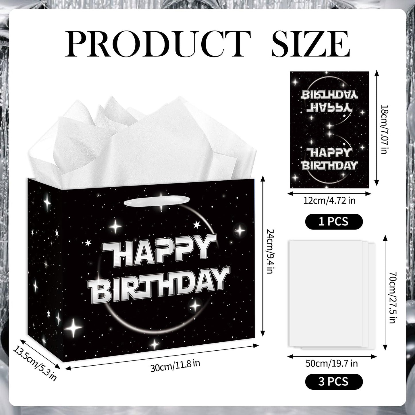 Anyangzhao Space Galaxy Birthday Gift Bag, Black Happy Birthday Gift Bag, with Greeting Card and Tissue Paper, Galaxy Party Favors Bag for Kids, Boys, Baby Shower, Star Theme Party Supplies