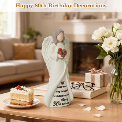 80th Birthday Gifts for Women, Happy 80th Birthday Decorations for Women, Best Gifts for 80 Year Old Woman Moms Grandmother Friends, Elegant Angel Figurine for Home Party Decor