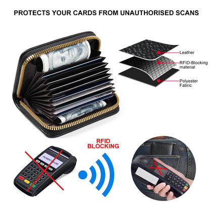 Credit Card Holder RFID Card Case Wallet, Small Accordion Zipper Card Case Holder, Card Organizer Case for Women Men
