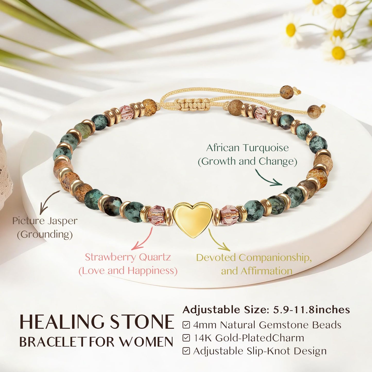 Inspirational Bracelets Gifts for Women: Healing Natural Stone Beads Bracelets - Birthday Mothers Day Gifts Thinking of you Get Well Soon Gift for Women Friends Sister Mom