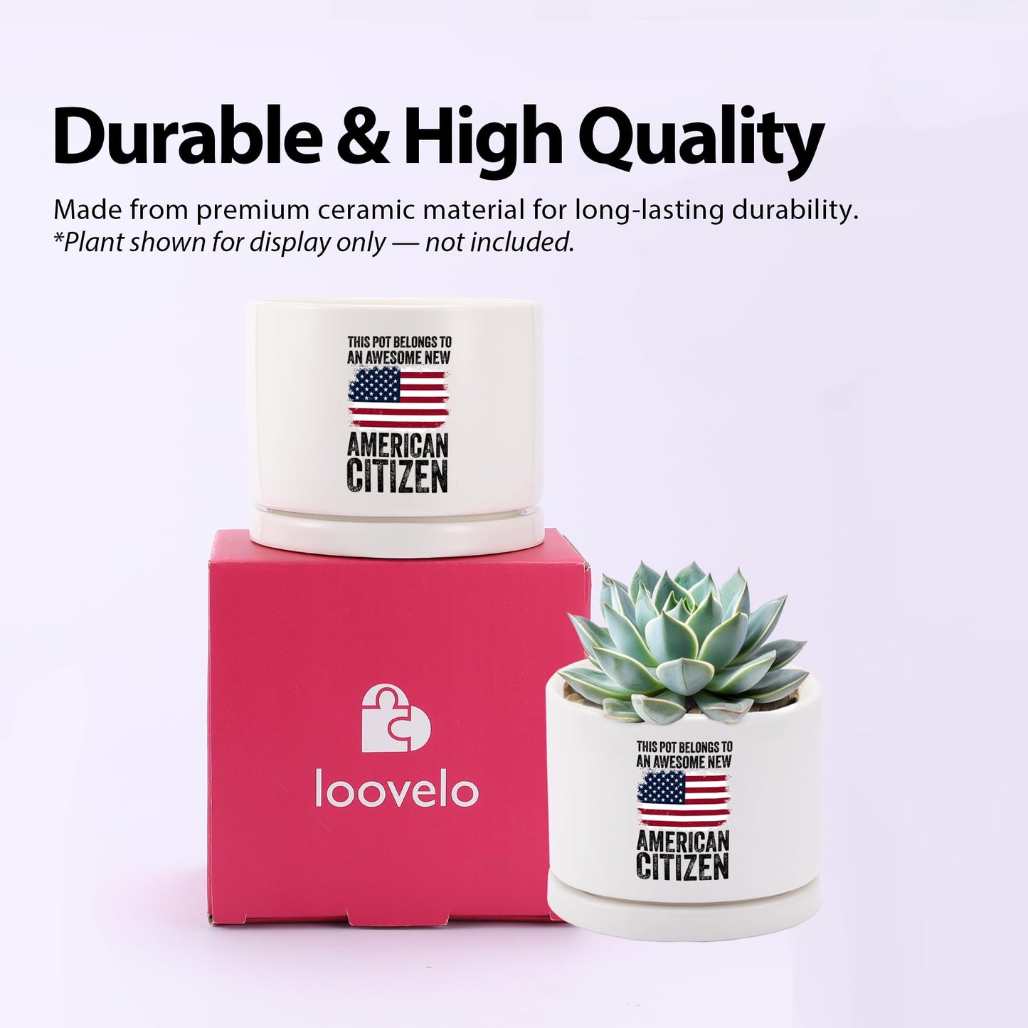 This Pot Belongs to an Awesome New American Citizen Ceramic Succulent Plant Pot with Tray Citizenship Gifts American Flag Plant Lover Gifts Home Decor 3.5 Inch White (No Plants) (With Ceramic Tray)