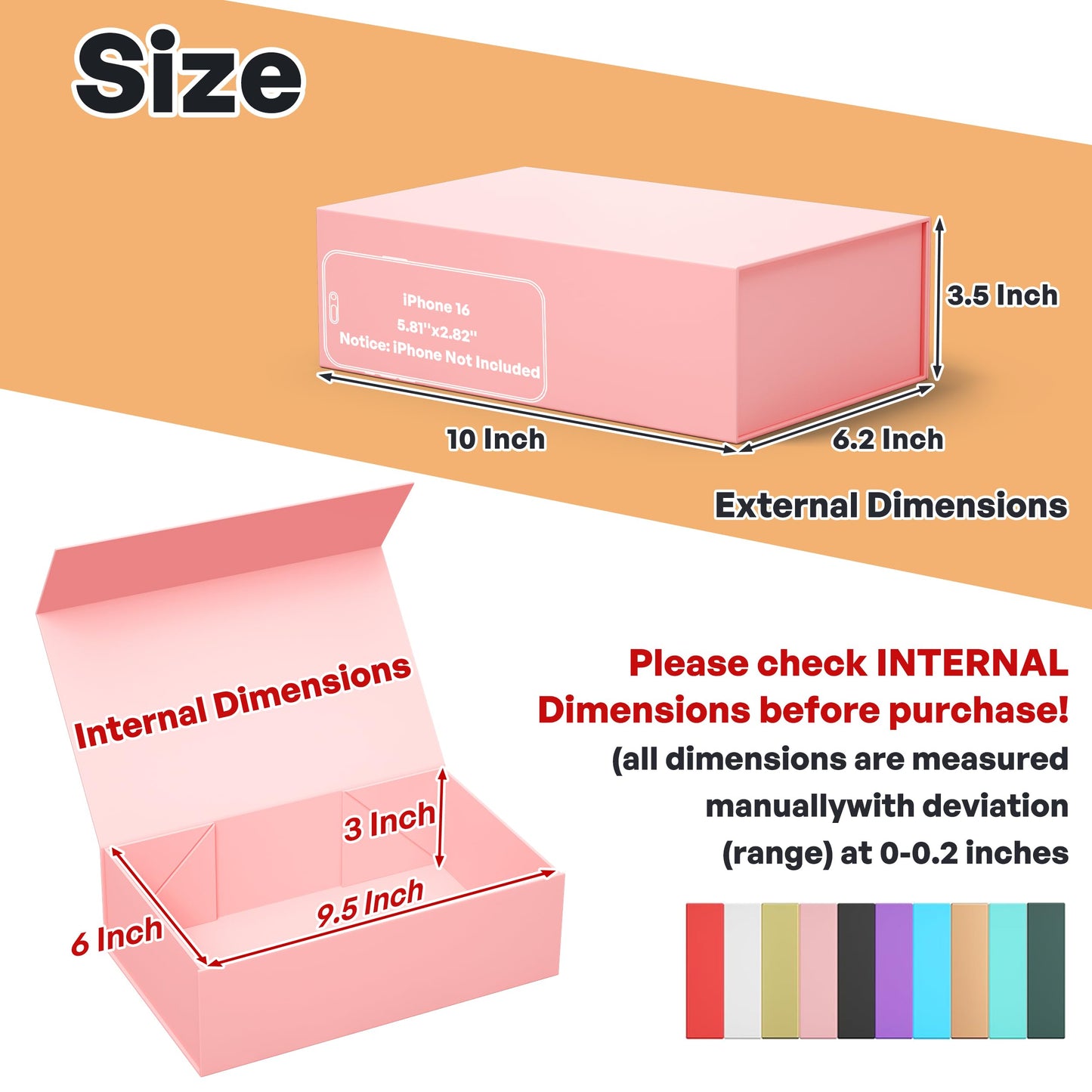RYDDOY Pink Gift Box, 9.5x6x3'' Gift box for Presents with Lids Magnetic Closure Rectangle Collapsible for Bridesmaid Proposal Box, Wedding, Christmas, Halloween, Birthday Gift Packging