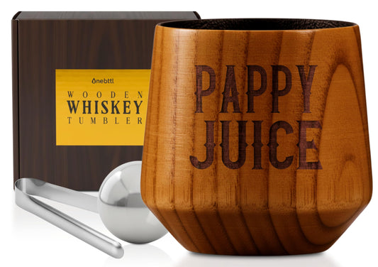 Onebttl Pappy Gifts Charred Wooden Bourbon Drinking Glass, Handcrafted Whiskey Gift Tumbler for Father's Day, Christmas