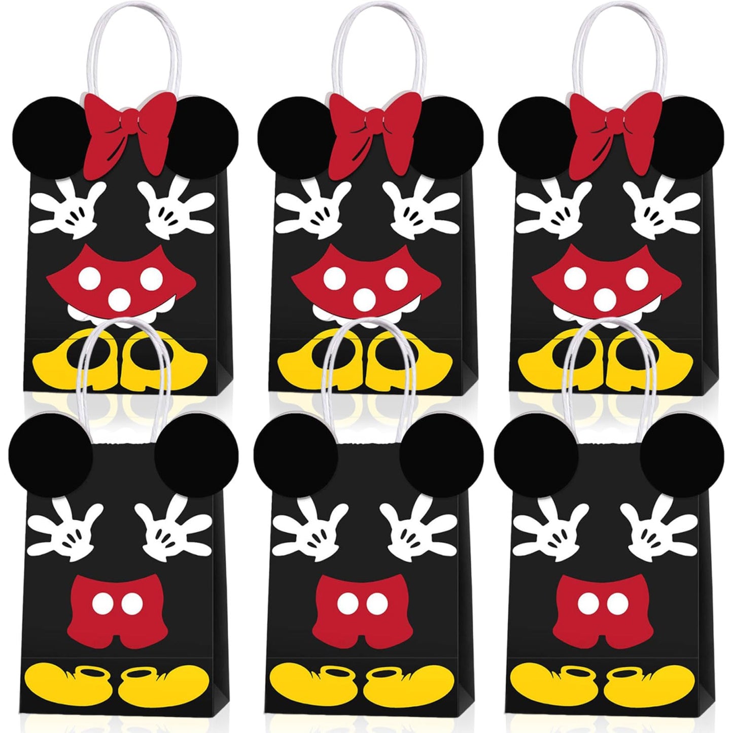 JAMNSY 12 Pcs Mouse Party Favor Bags, Cute Bow Paper Gift Bags with Handles, Cartoon Themed Candy Bags for Birthday Party Decorations & Treat Storage