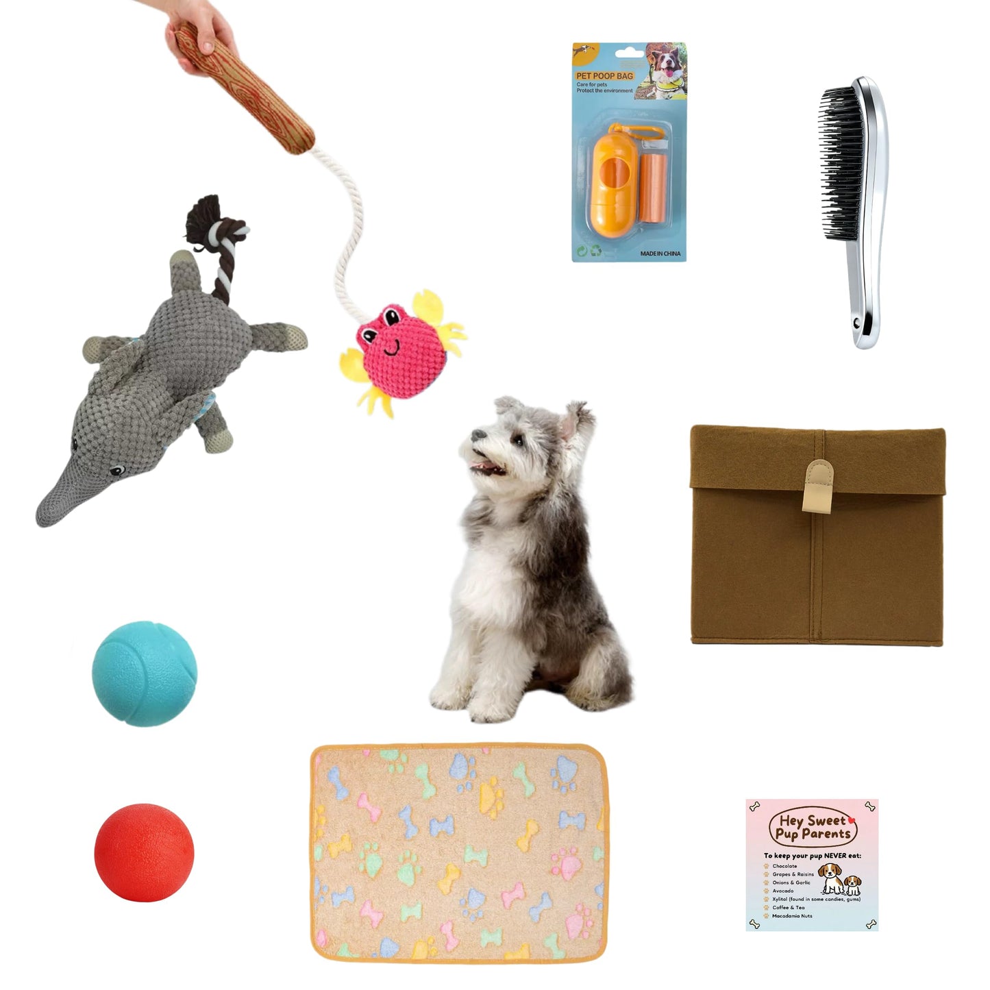 Premium Puppy Welcome Kit 8-in-1 New Dog Gift Basket with Blanket, Interactive Toys & Grooming Brush- Perfect Dog Adoption Gift and Birthday Gift for Small to Medium Dogs