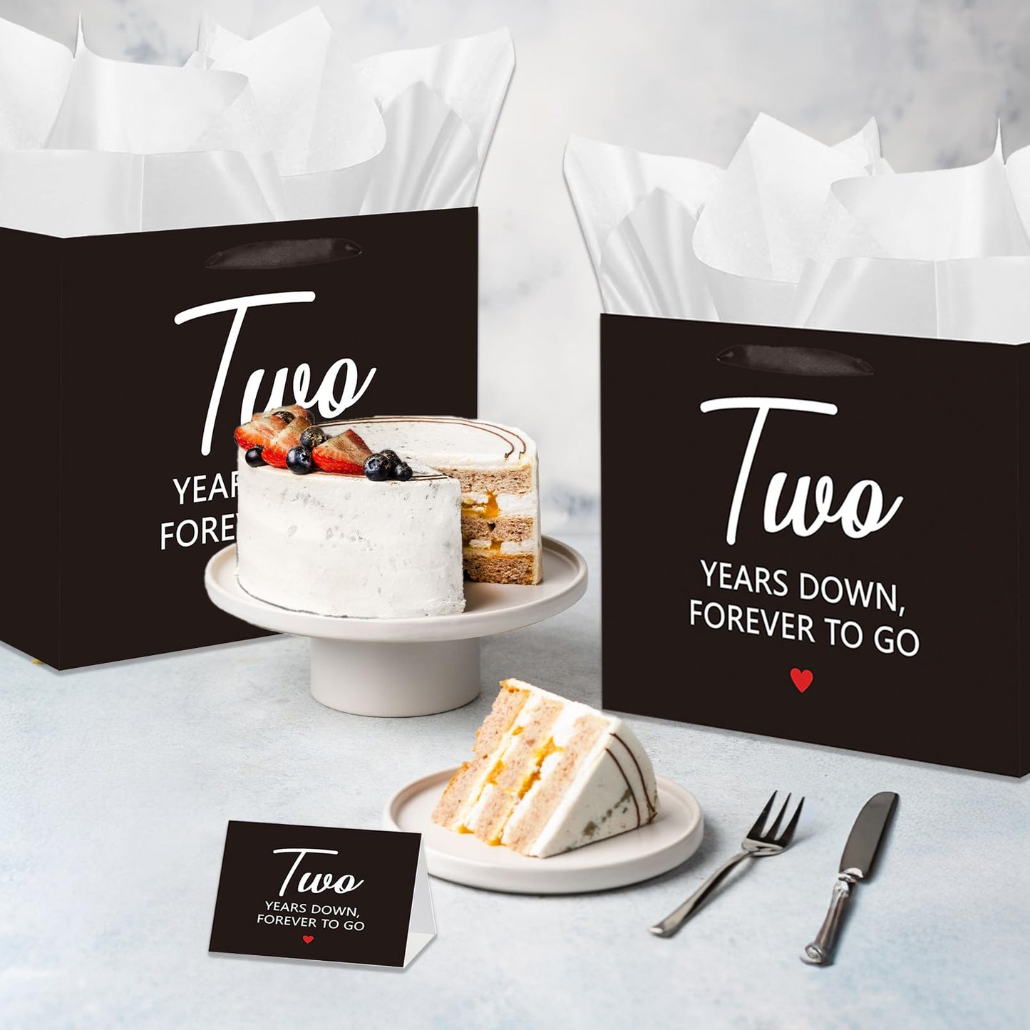 Gift Bag for the Second Anniversary, Gifts for a Second Anniversary, with Greeting Card and Tissue Paper, for Him, Her, Boyfriend, GF, Wife, Husband, Two Year Wedding Anniv. Presents Couples