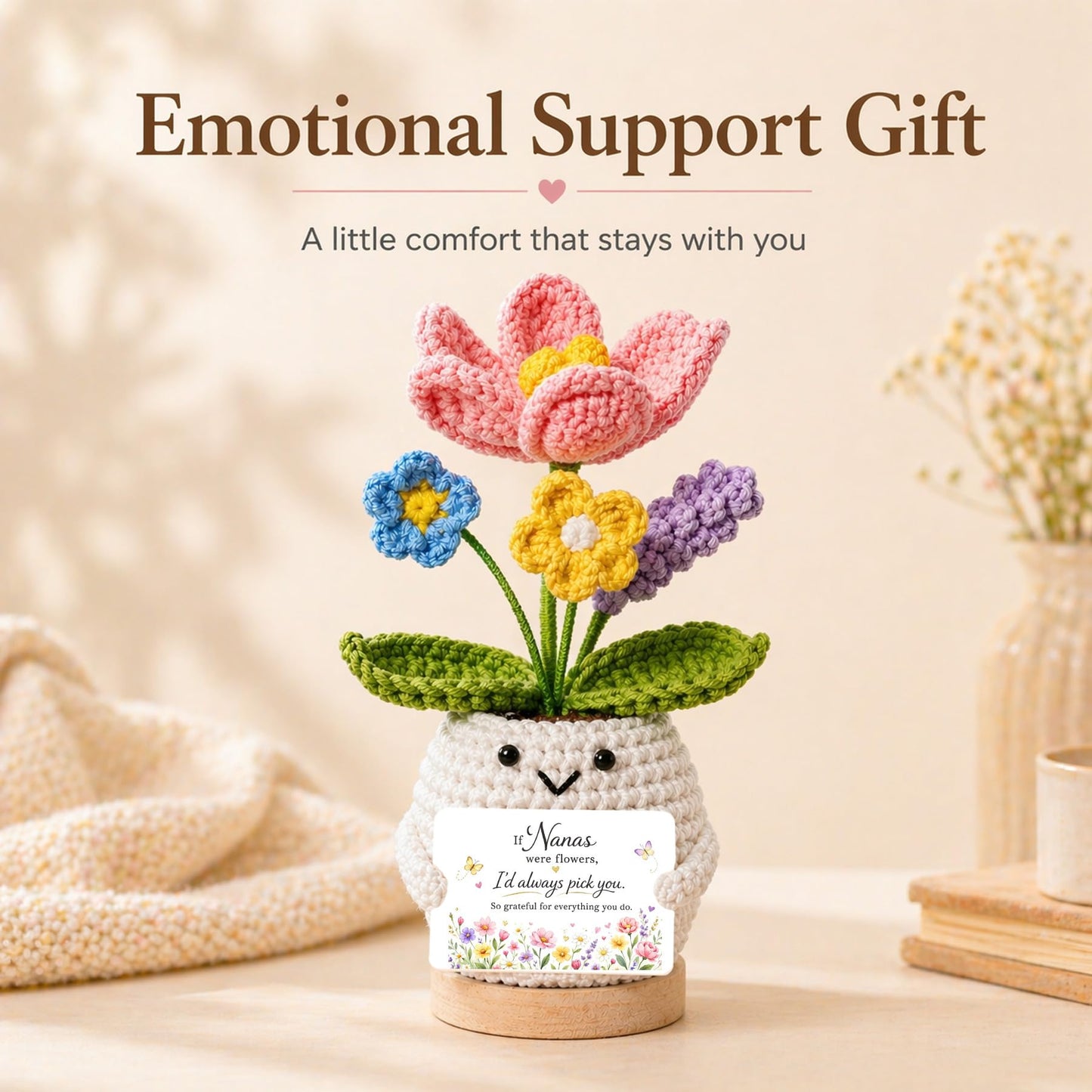 MHSMHL Nana Gifts, Crochet Tulip Flower Gift for Nana, Mothers Day Birthday Gifts for Nana from Granddaughter Grandson, Cute Appreciation Gift for Nana Grandma