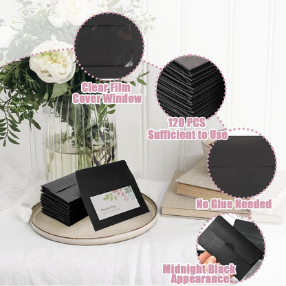 120 Packs Gift Card Envelopes Sleeves Credit Card Size with Window Greeting Card Mailing Envelopes Business Small Envelopes Pockets for Party Festivals (Black, 3.9 x 2.4 Inch)