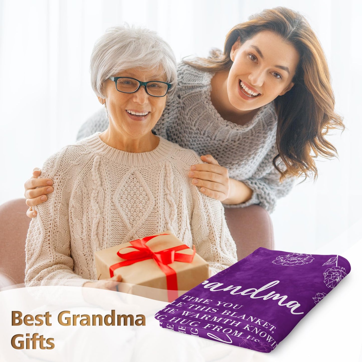 Grandma Gifts, Birthday Gifts for Grandma from Grandkids, to My Grandmother Soft Throw Blanket for Christmas Mothers Day 50" x 60", Purple