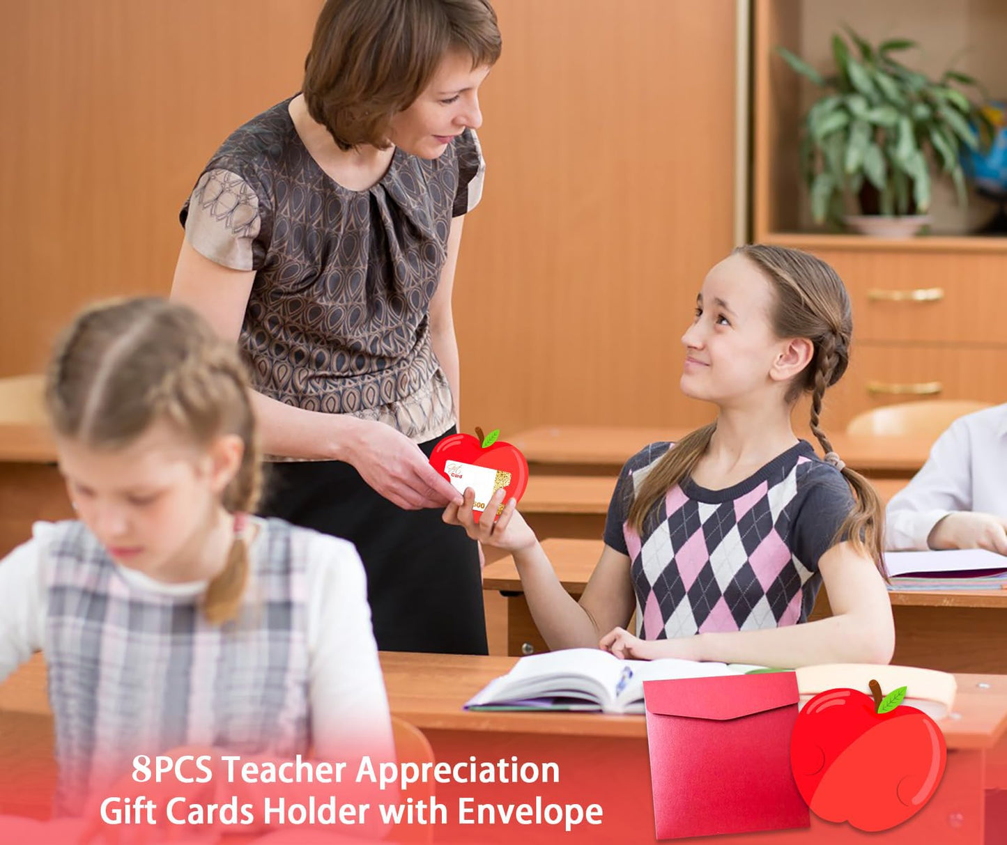 JUESMOS 8 Pack Teacher Gift Cards Holder Teacher Appreciation Week Apple Card Holder Money and Gift Card Sleeves for End of Year Preschool Kindergarten High School Graduation Gifts