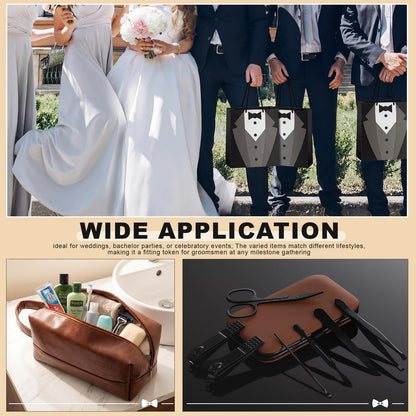 Suclain 60 Pcs Groomsmen Proposal Gift 6 Leather Toiletry Bag 6 Card Bag 6 Manicure Set 6 Stainless Steel Hip Flask Set 6 Poker Bottle Opener 6 Sunglasses 6 Knifes 6 Groomsmen Gift Bags