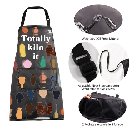 MBMSO Ceramic Artist Apron 'Totally Kiln It' - Pottery Maker Gift With Pocket for Ceramic Lovers
