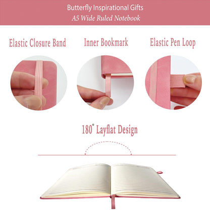 Butterfly Gifts Women, Butterfly Journal Pink 200 Pages Notebook A5 Lined with Pen and Keychain, Inspiration Gift for Butterfly Lovers Birthday Housewarming Going Away Retirement Christmas