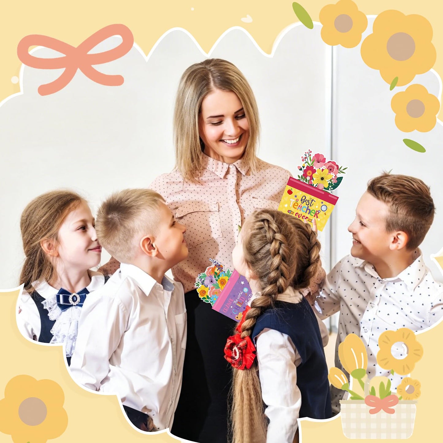 FOIMAS 24 Pack Teacher Appreciation Gift Card Holders Flower Teachers Gift Cards Money Holders Greeting Cards for End of School Year Graduation Teacher Appreciation Gift