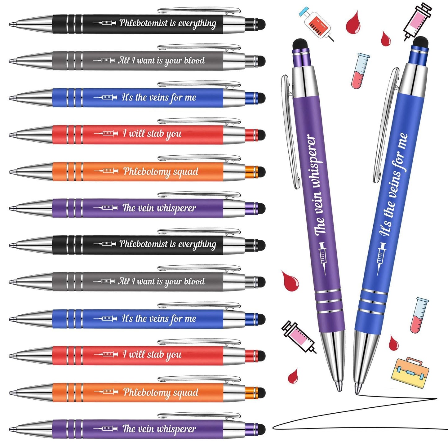 Sayglossy 12 Pcs Phlebotomist Gifts Phlebotomy Pens Bulk Phlebotomist Week Essentials Accessories Graduation Gifts for Nurse Friends Coworkers Nursing Staff Supplies