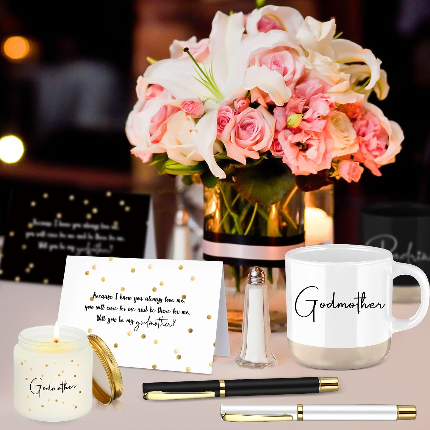 2 Sets 8 Pcs Godparents Proposal Gift Madrina Padrino Mug Will You Be My Godparents from Godchild Card Scented Candle Jar Pen Baptism Gift for Mother's Day Father's Day Godmother Godfather(English)