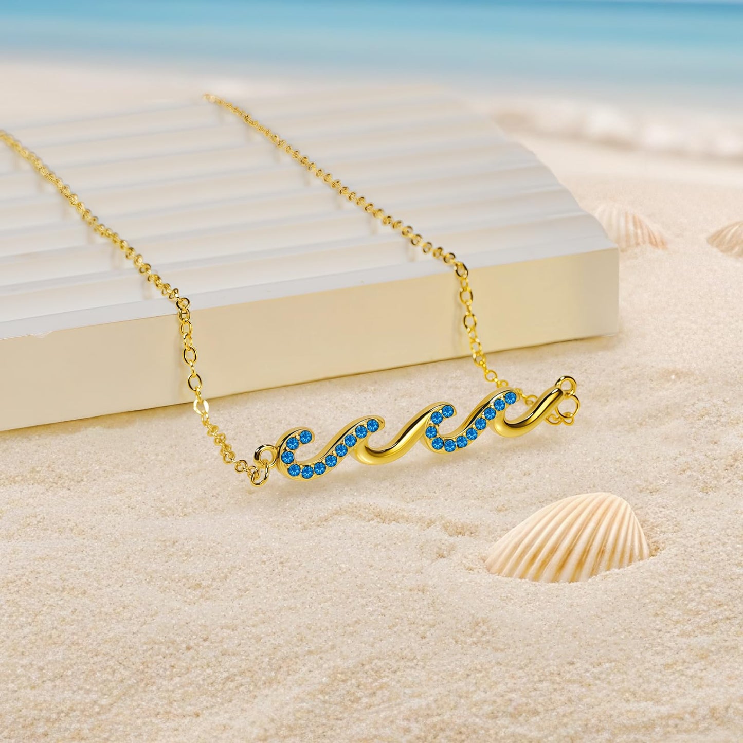 Beach Jewelry for Women, Wave Necklace for Women, Dainty 14K Gold Plated Necklace Friendship Gifts Beachy Jewelry -Birthday Gifts for Daughter Mom and Sister Ocean Necklaces Wave Charm