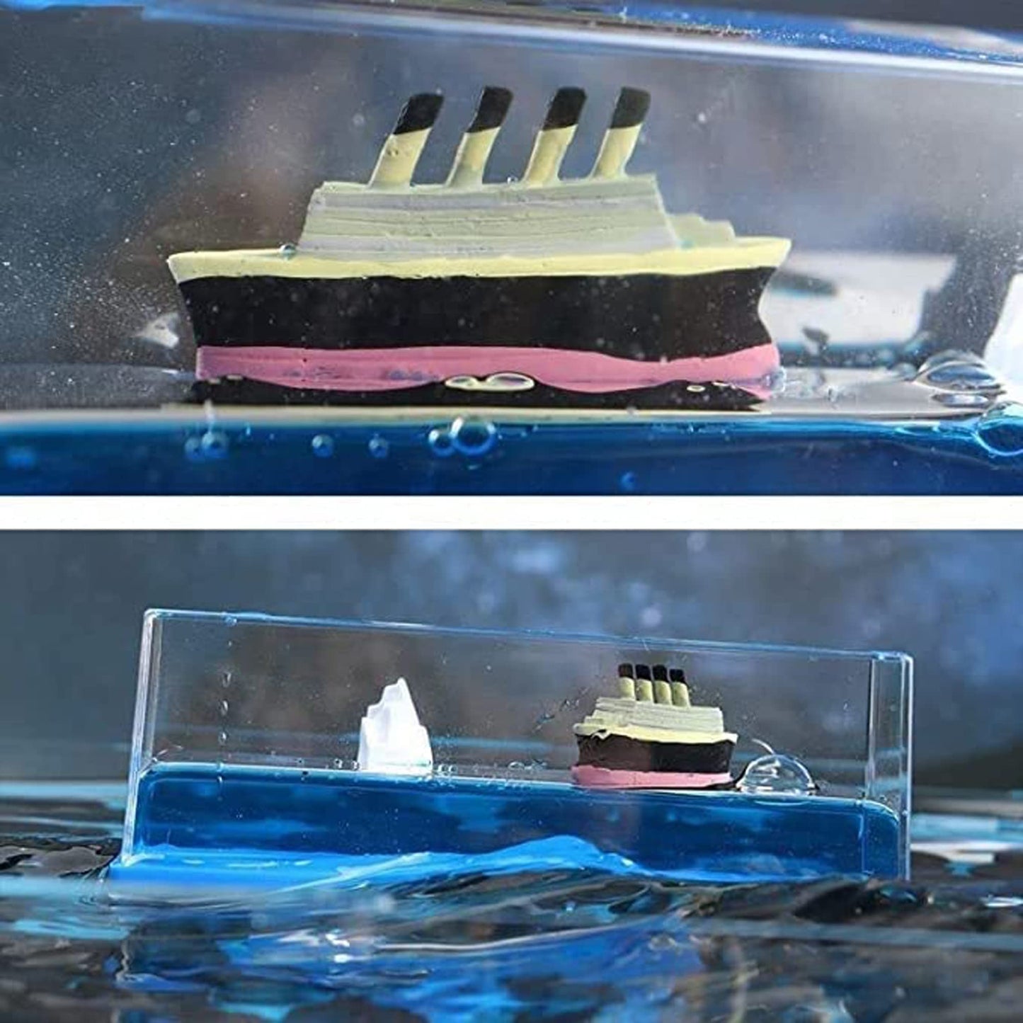 Honsheng Unsinkable Titanic Simulator Toy Wavey Boat in a Box Liquid Wave Cruise Fluid Ship Decoration Ornament for Car Decoration Paperweight Desk Toy Gifts
