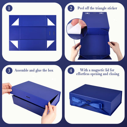 VGOODALL Blue Gift Box with Magnetic Lids, 10.2 x 7.5 x 3.2 Inch Gift Boxes for Presents Anniversary Birthday Celebration