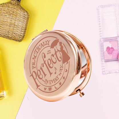 KEYCHIN Mary Qoute Pocket Mirror Mary Fans Gift Practically Perfect in Every Way Umbrella Compact Mirror for Women Girls (Practically Perfect Mirror-S) (Perfect RG)