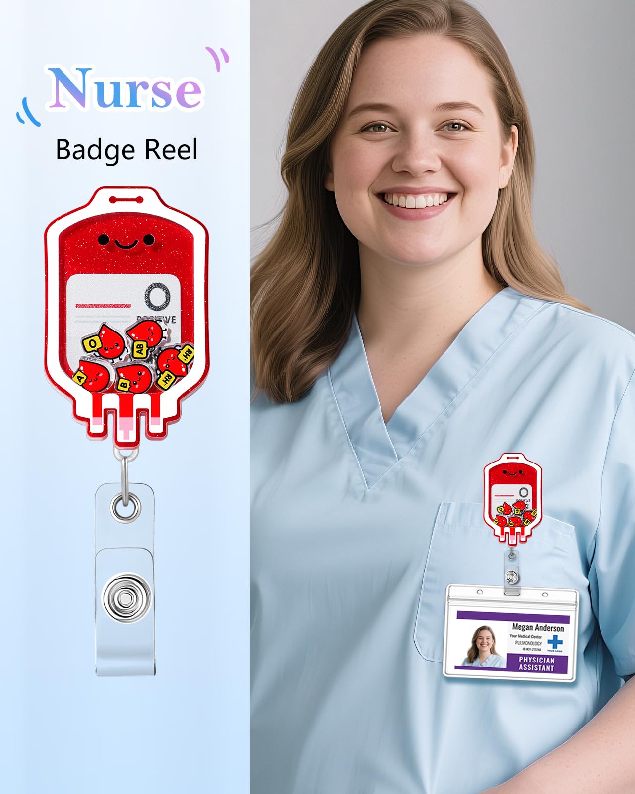 Plifal Phlebotomist Badge Reel Holder Clip - Blood Phlebotomy Retractable ID Name Card Badge Reel with Charm Alligator Clip, Nurse Nursing Office Medical Worker Student Shaker Accessories Gifts