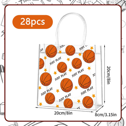 AUGSUN Basketball Themed PVC Clear Tote Bags, 28 Pack Basketball Gift Bags with Handles, Sport Snack Bags for Party Favors, Snacks, and Sports Events