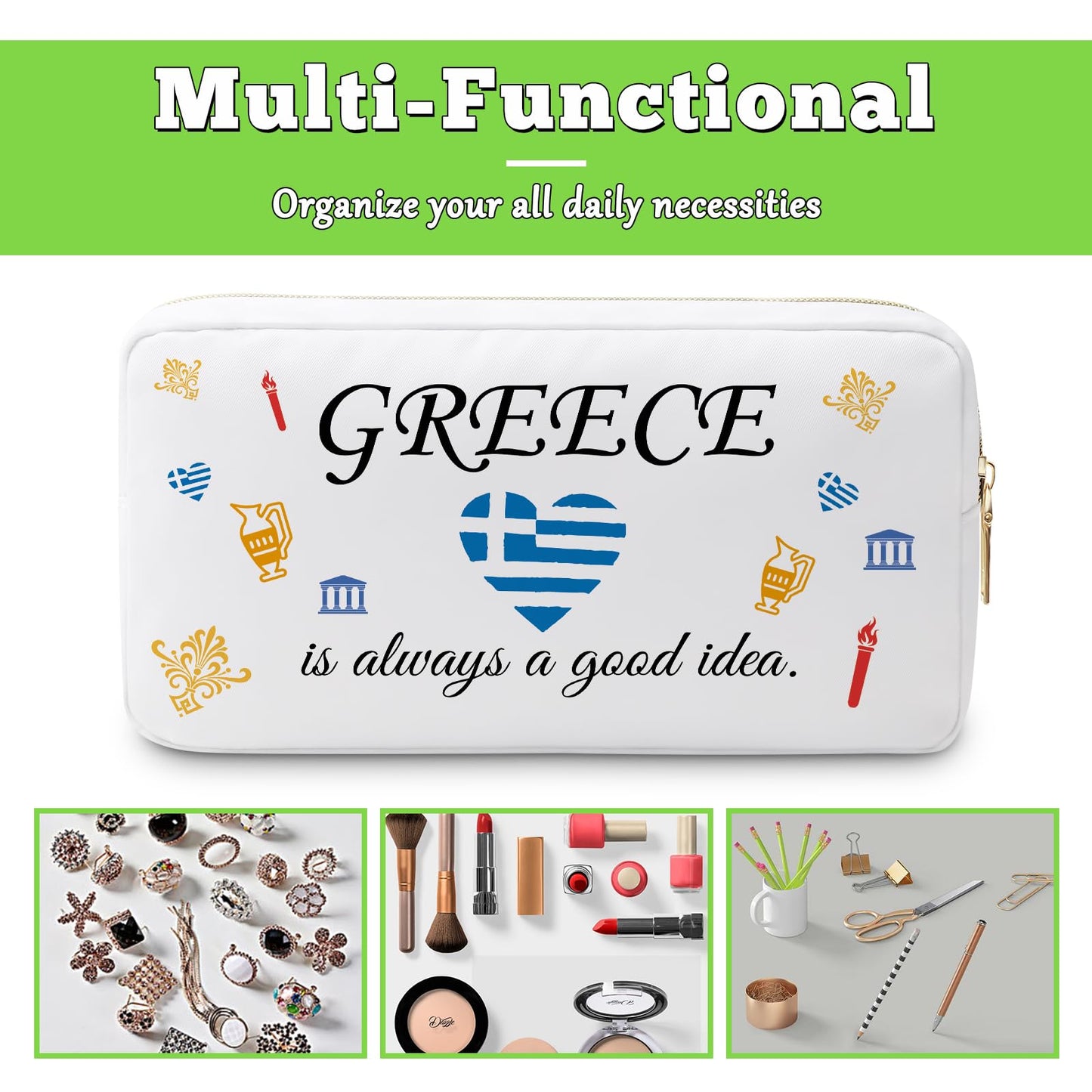 Greece Gifts for Women Makeup Bag Gifts for Greece Lovers Greece Trip Gift Greek Gift Greece Travel Gifts for Family Friendship Gift Greek Vocation Cosmetic Bag Girls Weekend Gift Travel Pouch