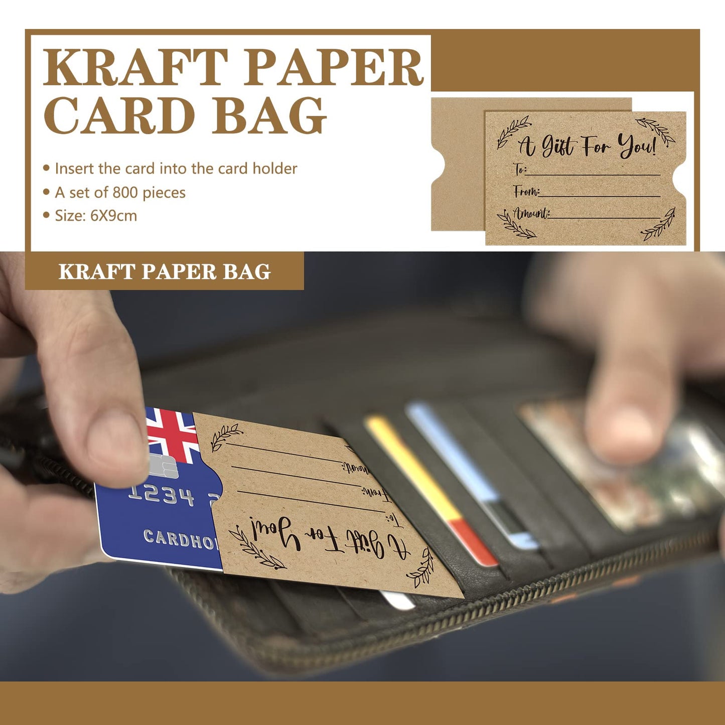 800 Pcs Gift Card Envelopes Sleeves Credit Card Holders Brown Kraft Mini Business Hotel Key Envelopes Sleeves for Invitations Cash Money Bulk, 2.4 x 3.5 Inches (Black)
