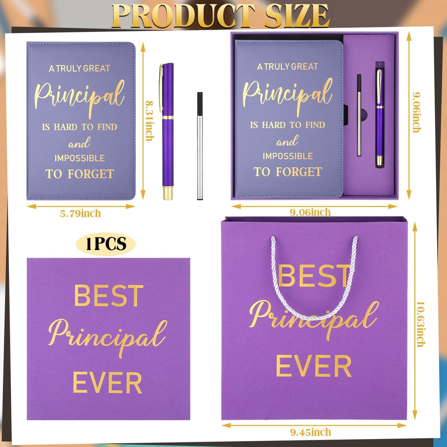 Hungdao 3 Pcs Best Principal Appreciation Gifts for Men Women A5 Leather Journal Principal Notebook with Ballpoint Pen Bags Box for Educator Retirement Birthday Teacher Coworker(Purple)