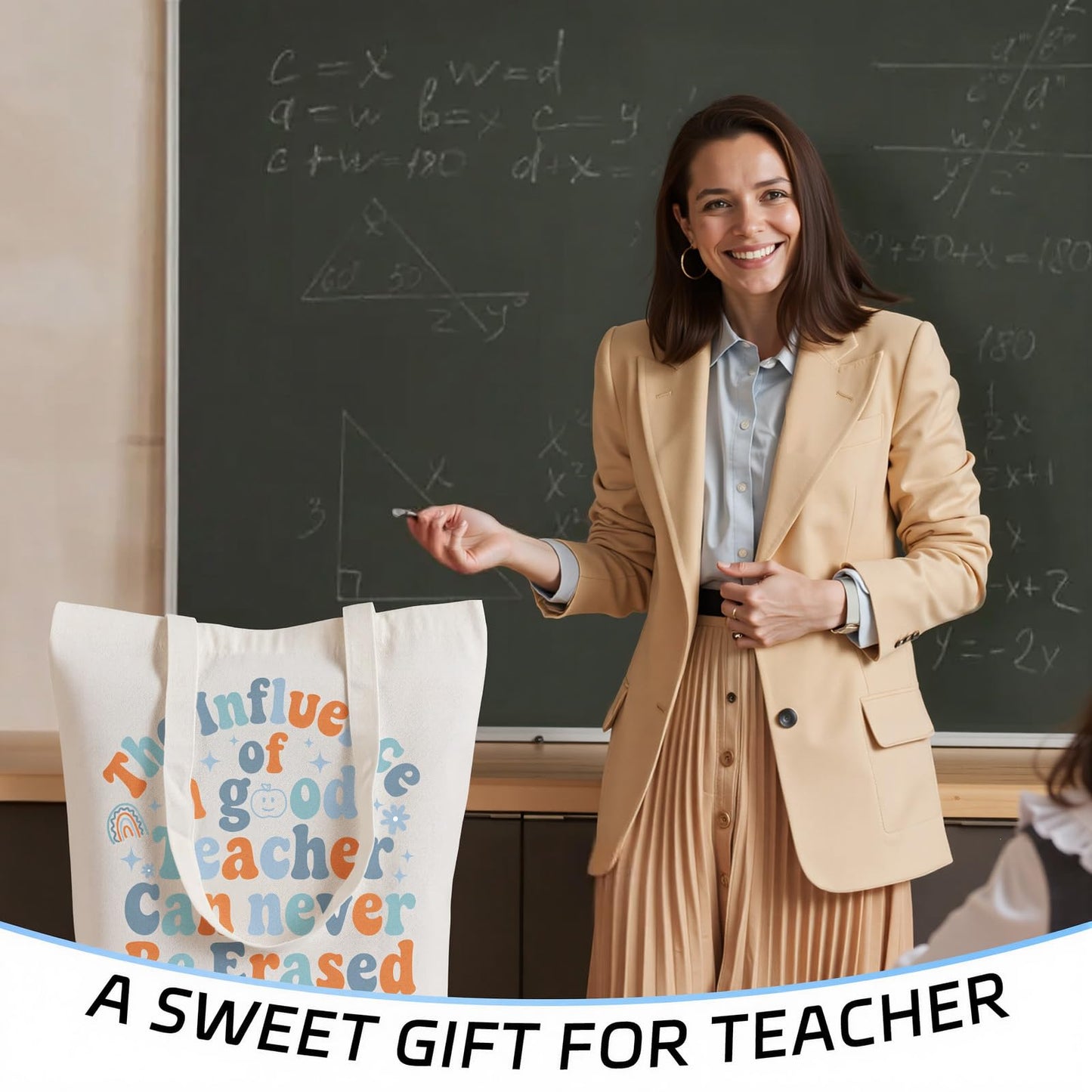 TYL&TYS Teacher Appreciation Gifts Bags for Women, 3 Pack Teacher Tote Bags Reusable Canvas Bag Graduation Thanksgiving Birthday Gift