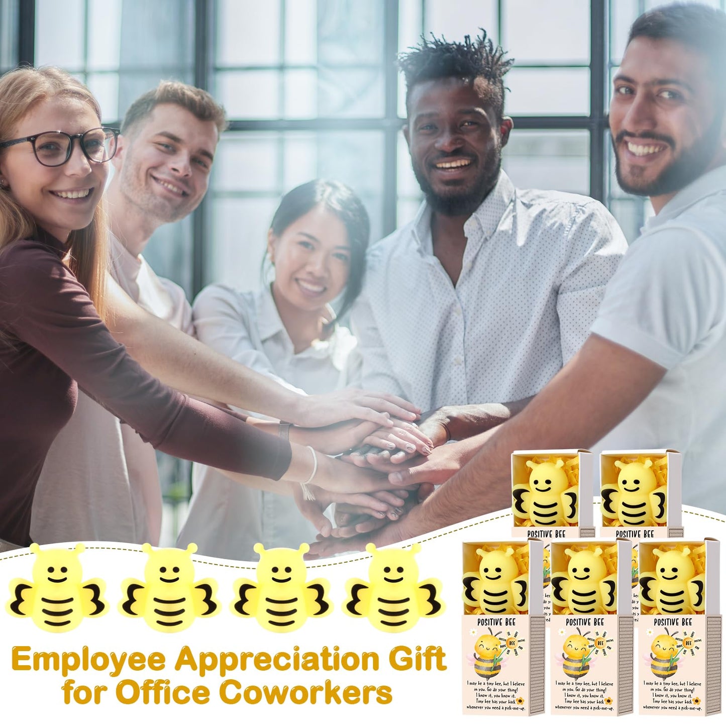 Wettarn 12 Sets Bee Gifts Positive Stress Balls with Support Boxes Bulk Party Favors for Employee Coworker Friends Office Classroom Rewards Cute Inspirational Relief Toys Yellow Desk Decor