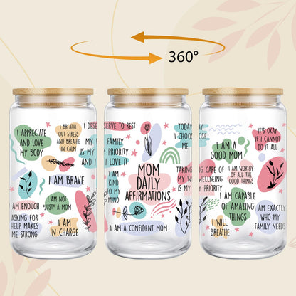 LEADO Mama Daily Affirmations Cup, Boy Mom Gifts - Funny Birthday, Inspirational, Mothers Day Gifts for Boy Mom, Mother, Girl Mama - Mommy Tumbler, 16 oz Iced Coffee Cup with Lid and Straw