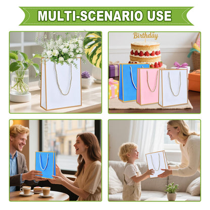 24Pack Medium Gift Bags with Handles,White Birthday Gift Bag 7,08'' x 3.14'' x 9.05',Welcome Bags Return Gifts with Golden Edge Design,Thank you Gifts Bag for Christmas Vacation Wedding Bridesmaid