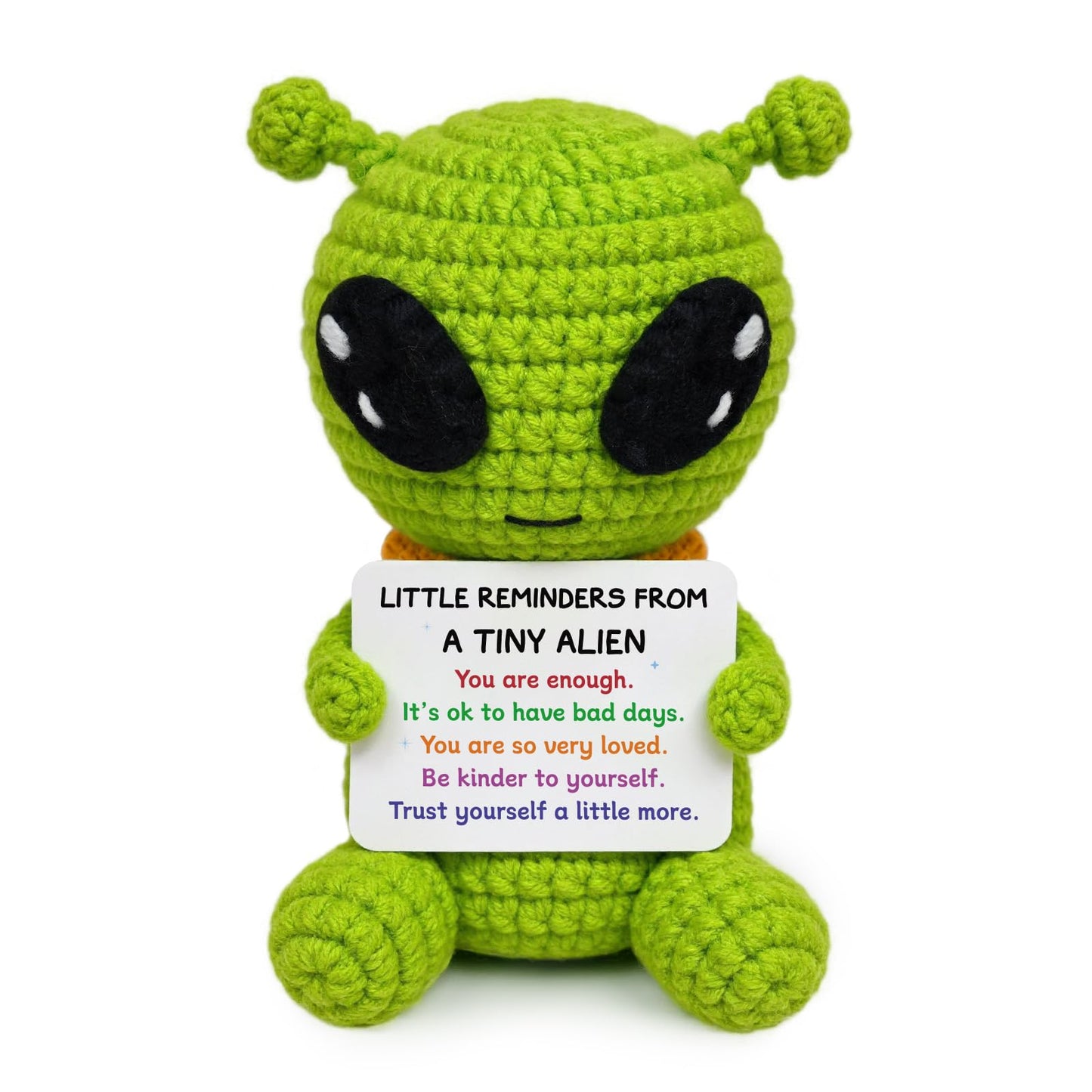 Funny Positive Crochet Alien, Birthday Gifts for Women Men, Cute Gag Handmade Emotional Support Alien Plush Decor, Unique Graduation Inspirational Gifts for Him Her Son Coworker Friend