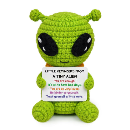 Funny Positive Crochet Alien, Birthday Gifts for Women Men, Cute Gag Handmade Emotional Support Alien Plush Decor, Unique Graduation Inspirational Gifts for Him Her Son Coworker Friend