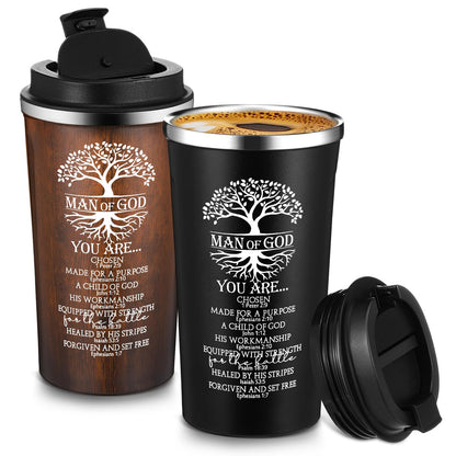 Ziliny 2 Pcs Christian Gifts for Men 17 oz Coffee Tumbler Inspirational Man of God Mugs Stainless Steel Tumbler with Lid Father's Day Religious Spiritual Gift Set