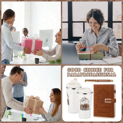 Pickmesh 3 Pcs Paraprofessional Appreciation Gifts Set Paras Gift 17 oz Coffee Tumbler A5 Leather Notebook Journal Pen for Teacher Assistant Administrative Professional Day