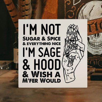 Witches Feminist Decor Wooden Box Sign, Celestial Witchy Witchcraft Decoration for Home Bedroom Bathroom Mystical Wiccan Table Decor, I'm Not Sugar, Witchy Gifts for Women Girls