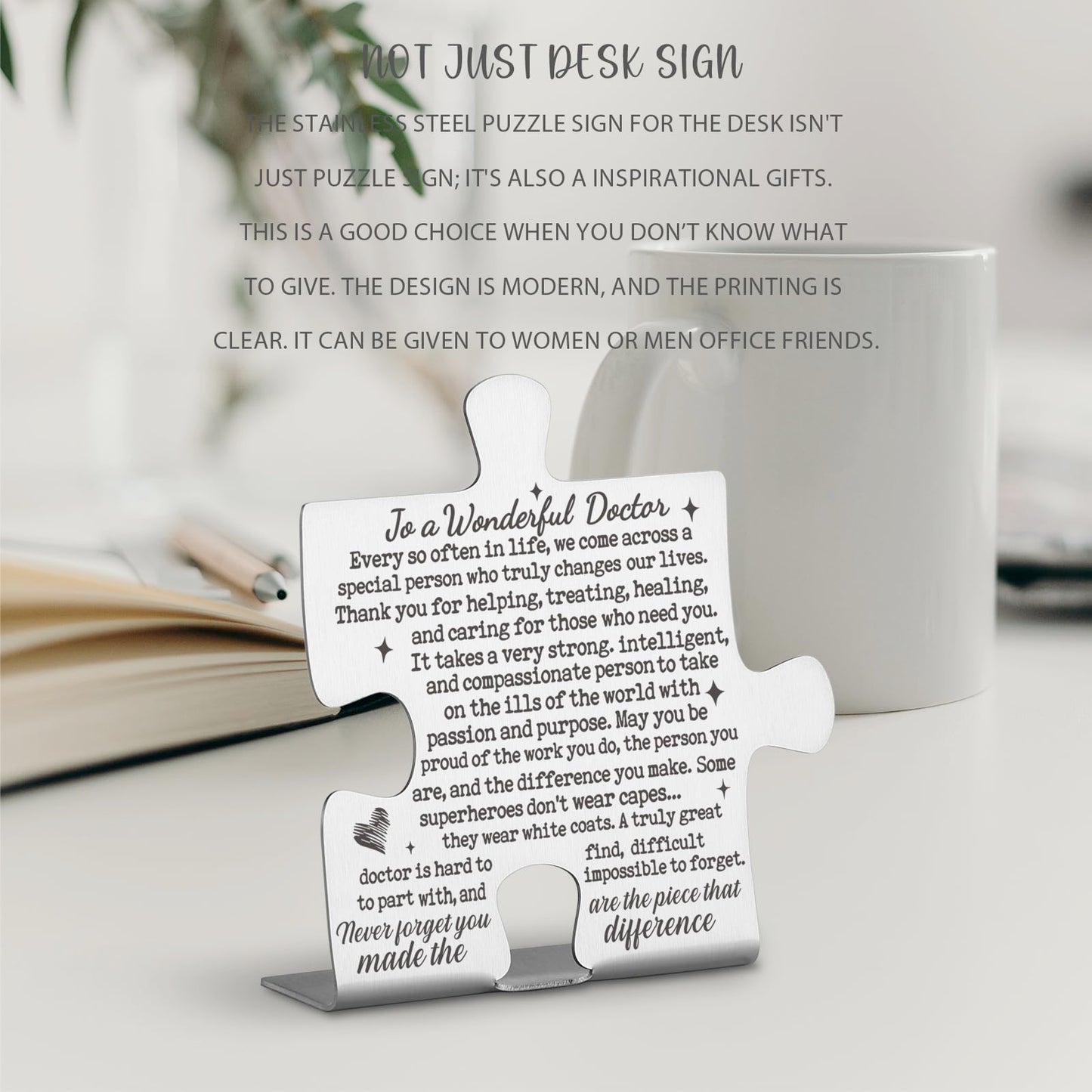 To A Wonderful Doctor Appreciation Gifts, Thank You Gifts for Doctors Birthday Christmas Graduation Team Office Ornament Decor Stainless Steel Puzzle Piece Decorative Signs Plaques Ann32