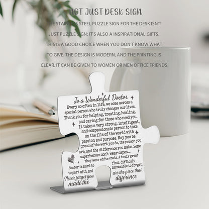 To A Wonderful Doctor Appreciation Gifts, Thank You Gifts for Doctors Birthday Christmas Graduation Team Office Ornament Decor Stainless Steel Puzzle Piece Decorative Signs Plaques Ann32