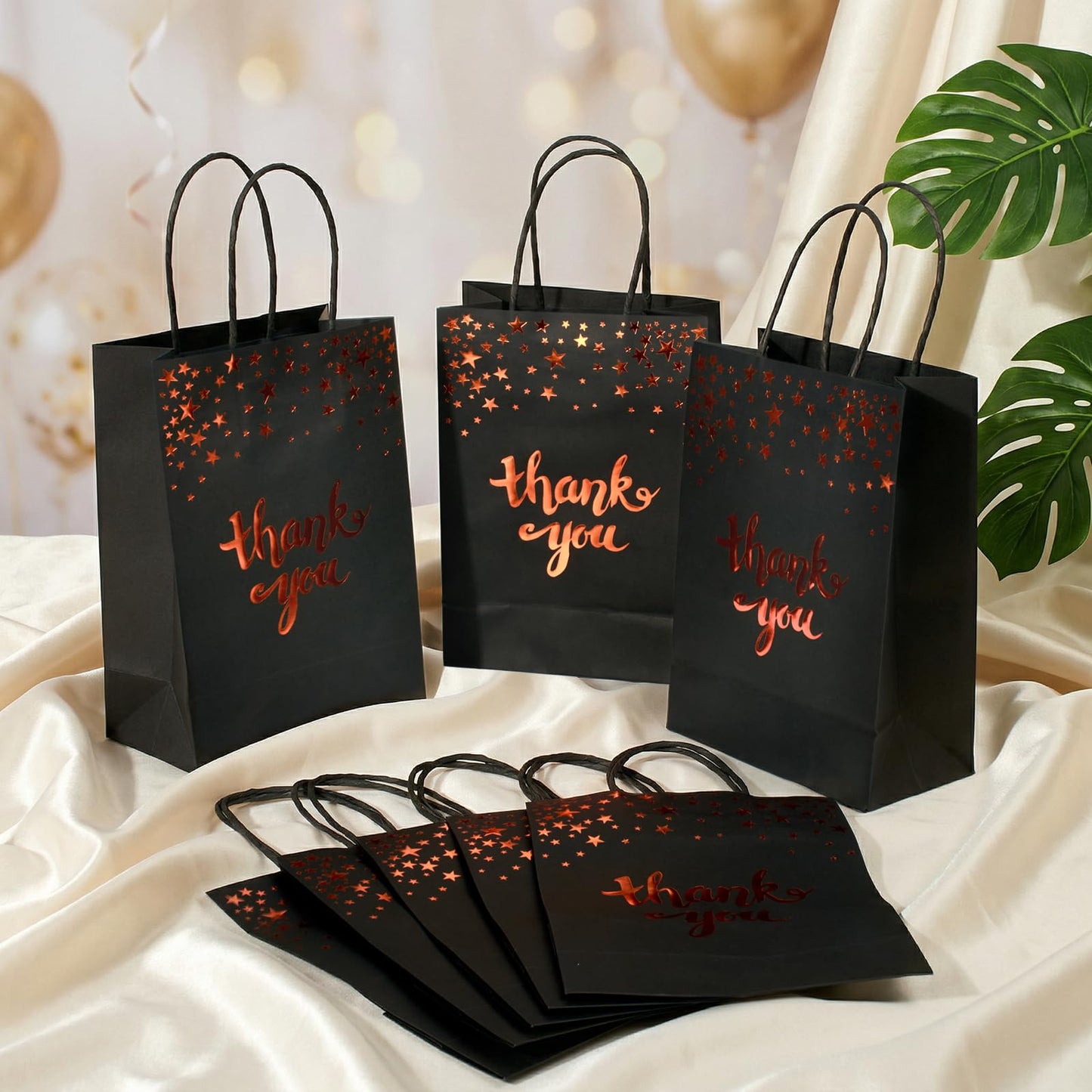 Kiooaci 16 Pcs Thank You Gift Bags Bulk Paper Gold Thank You Bags with Handle Party Favor for Wedding Birthday Baby Shower Business Shopping(Black)