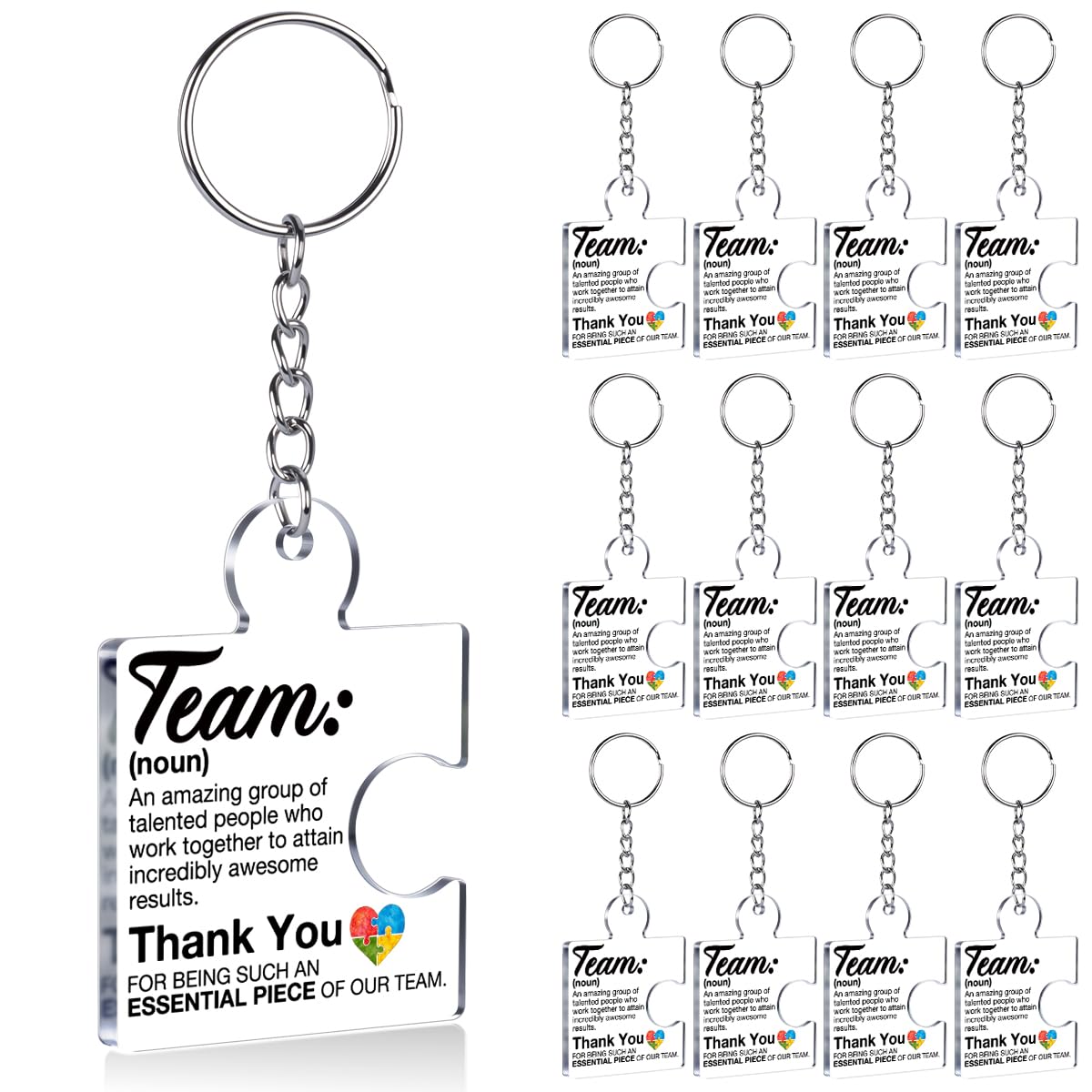 Team Appreciation Gifts for Employee Coworker Staff Bulk, Teamwork Thank You Gift Set Puzzle Piece Acrylic Keychains