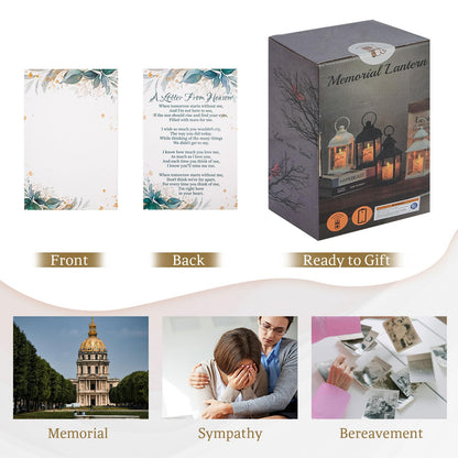 Memorial Lantern with Card - Sympathy Gift for Loss of Mom/Dad/Loved One, Bereavement Keepsake with Flickering Flame, Memory Lamp for Funeral Remembrance or Celebration (Black)