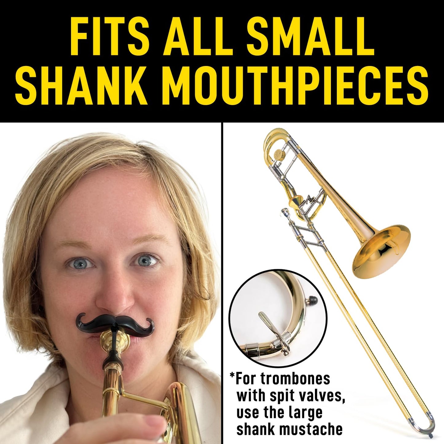Clip-On Mustache For Trumpets & Trombones - Includes Protective Case - Fits All Small Shank Mouthpieces - Perfect Accessory For Young Musicians - Mouthpiece Not Included