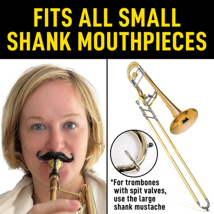 Clip-On Mustache For Trumpets & Trombones - Includes Protective Case - Fits All Small Shank Mouthpieces - Perfect Accessory For Young Musicians - Mouthpiece Not Included