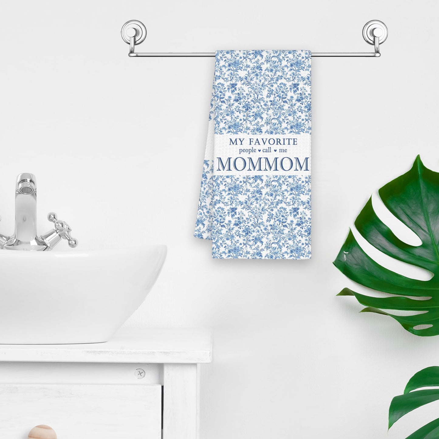 My Favorite People Call Me Mommom Gifts Kitchen Towels, Grandma Bathroom Hand Towels Gifts for Christmas Mother's Day, Blue And White Porcelain Chinoiserie Floral Tea Dish Towel Decor 16x24in