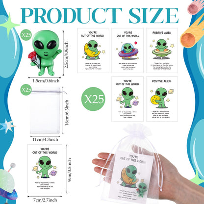 VioraWhite 25 Set Employee Appreciation Gift Alien Party Favors Gifts Bulk Mini Resin Alien Figure Pocket Hug Ufo Space Theme Note Cards Staff Thank You Gift for Coworker Graduation Party
