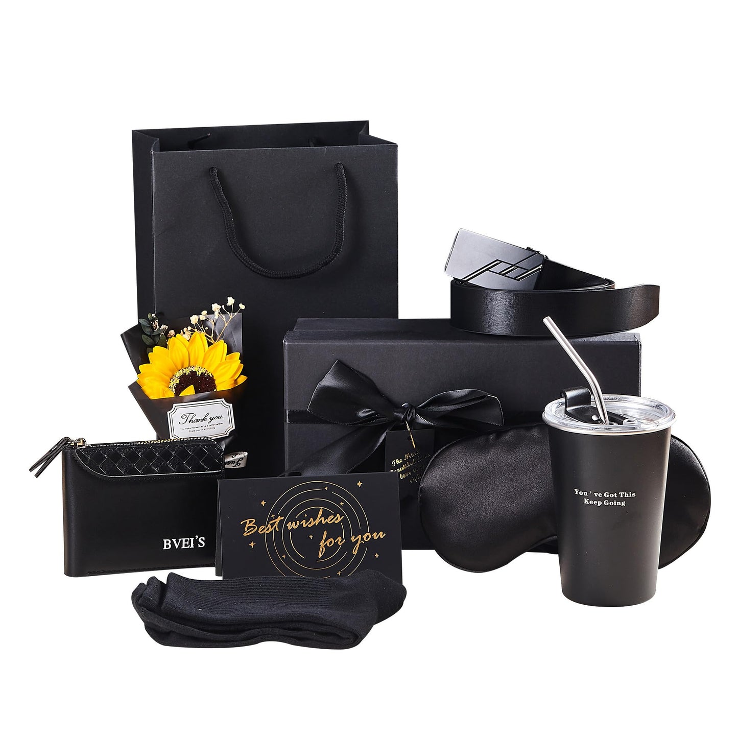 9-piece birthday gift set, men's gift basket, father's gift box, suitable for men. (Black)