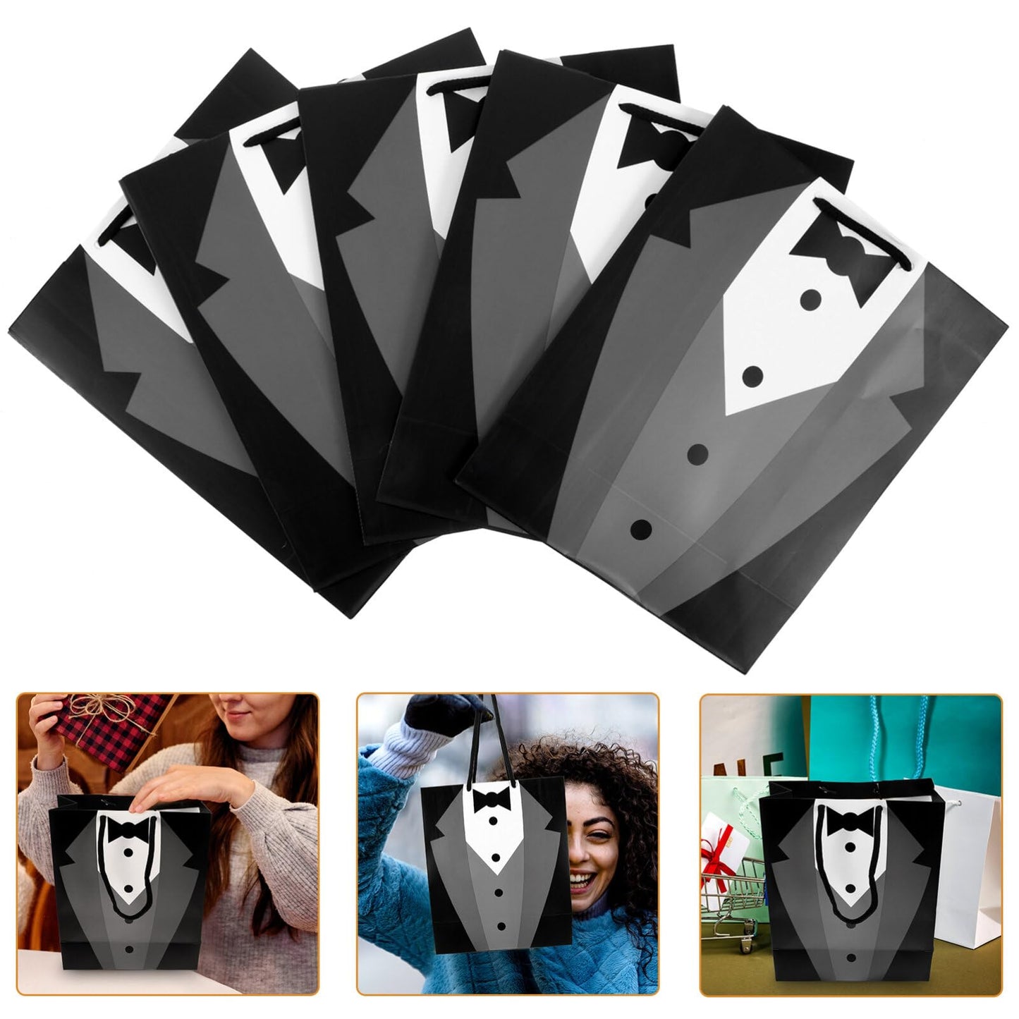 Groomsmen Paper Bags Tuxedo Bags for Wedding Groomsmen Anniversary, 5 Pack Party Favor 19 x 9 x 23cm