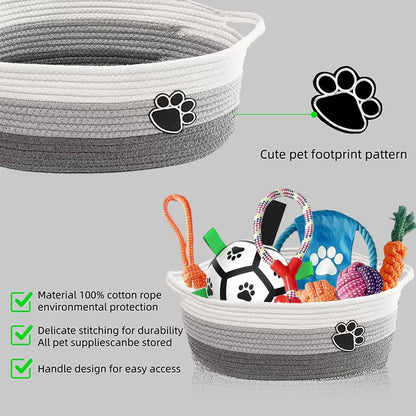 7 Pcs Puppy Dog Toys Storage Basket Set Dog Gift Chew Toys for Teething Squeaky Plush Duck Rope Woven Basket with Handles for Small Puppy